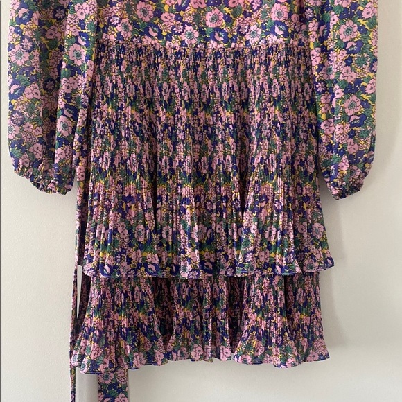 Boden The Plisse Mini Dress Tiered Skirt Chiffon Long Sleeve Ruffles Pink Sz 4 - Picture 6 of 16
